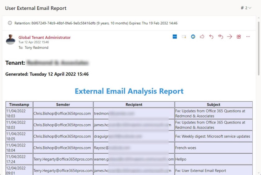 外部電子メールアクティビティのメッセージトレースレポート