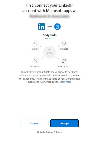 LinkedIn をマイクロソフト アプリに接続する