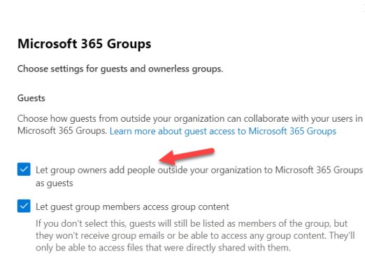 ゲストが Teams と Microsoft 365 グループに参加できるようにする組織設定