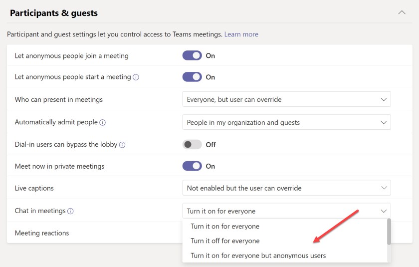 匿名ユーザーが Teams 会議でチャットを送信できないようにブロックする方法