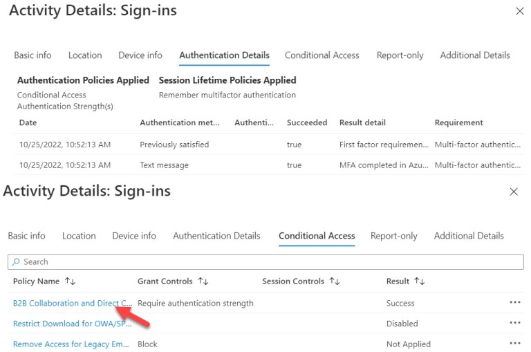 Azure AD サインイン レコードは、条件付きアクセス ポリシーの適用を追跡します。
