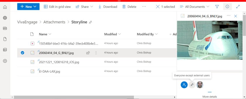 Yammer ストーリーで使用されるファイルは、OneDrive for Business に保持されます。